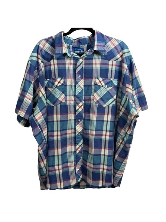 Wrangler Other - Vintage Y2K Big Man Wrangler Pearl Snap Plaid Western Shirt Size 3X Blue